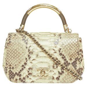 CHANEL 2017 Carry Chic natural python leather gold tone top handle crossbody bag